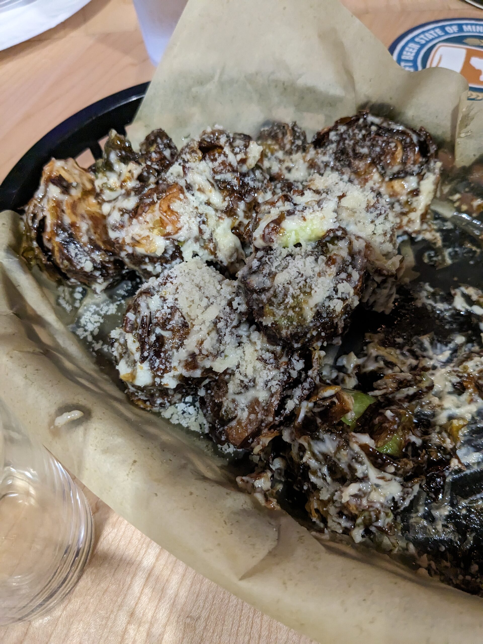 Basket of crispy brussel sprouts.