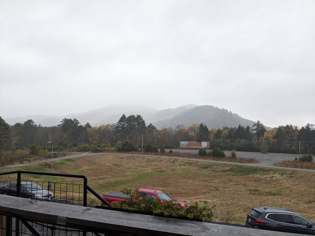 View of mountains from outdoor seating area.