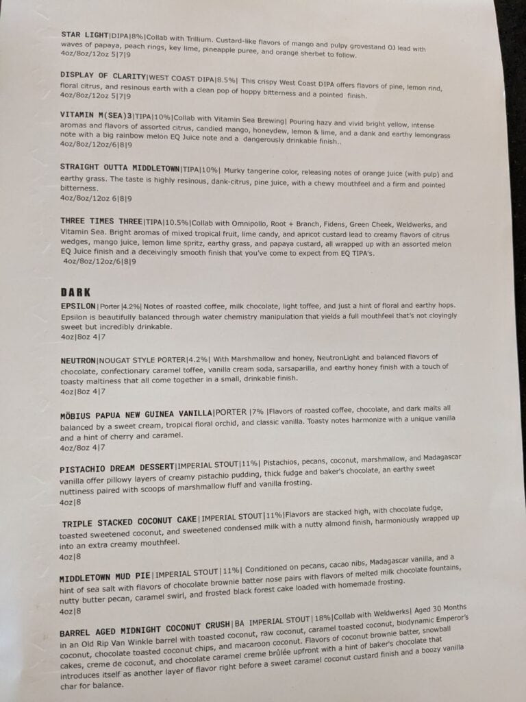 A printed beer list.