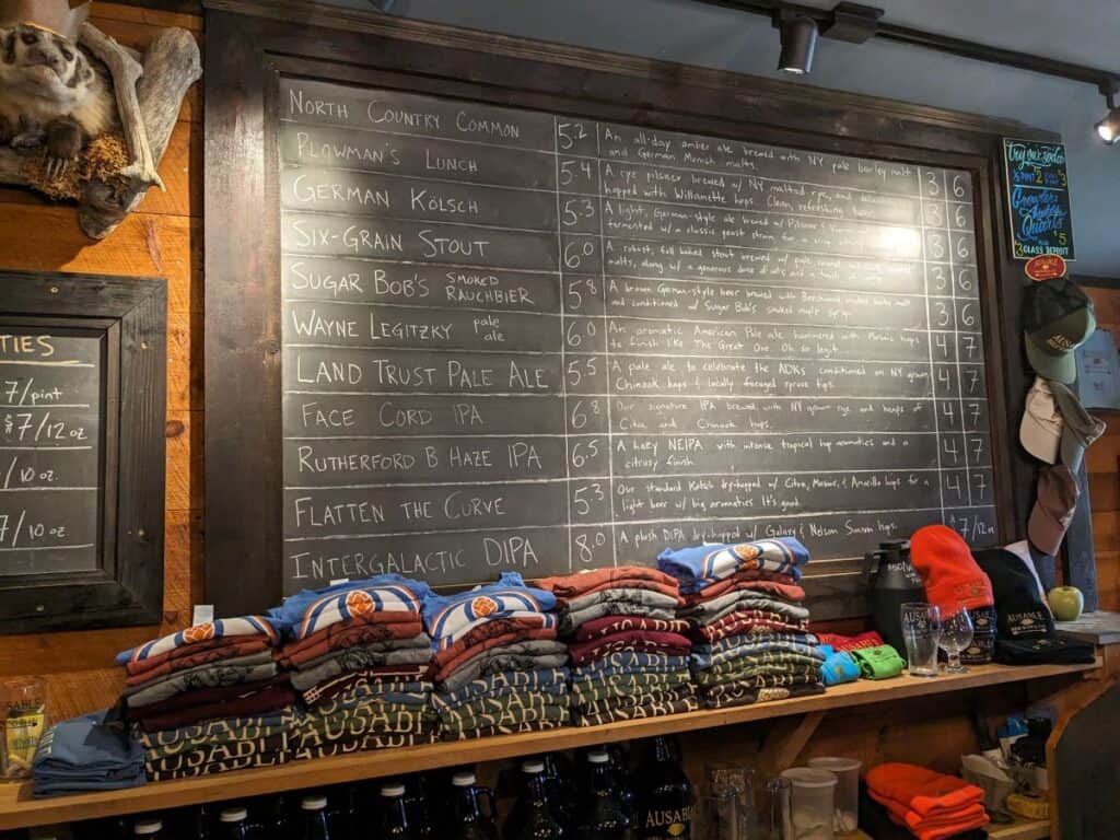 Ausable tap list on a chalkboard.