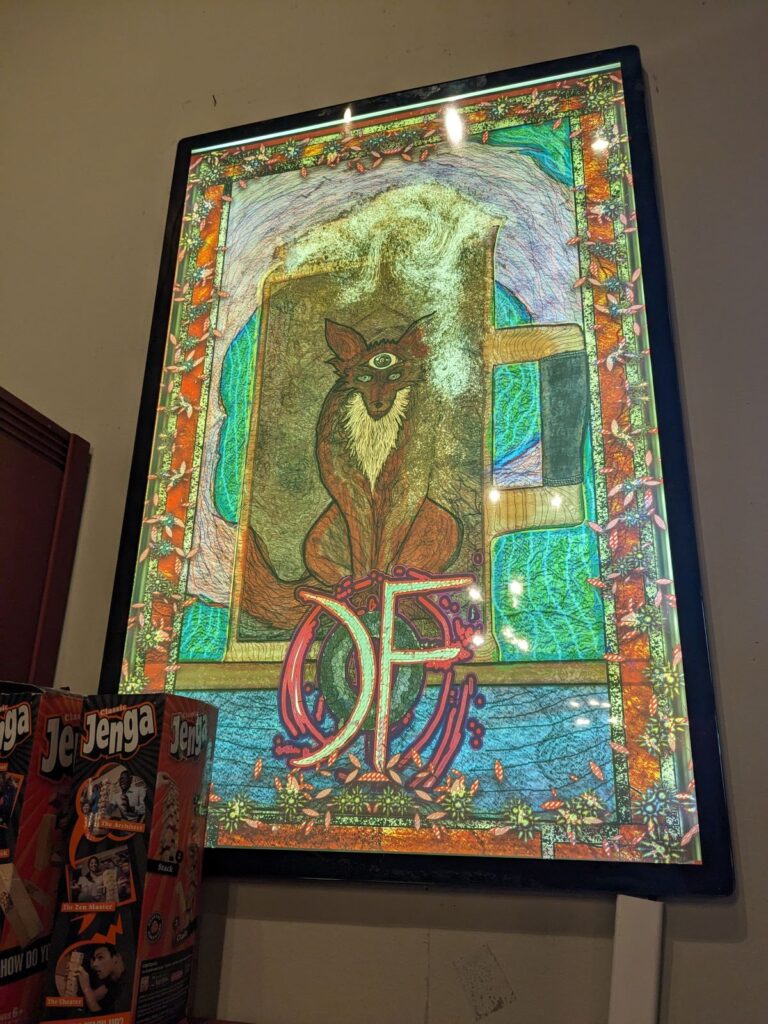 Illuminated fox stained glass painting.