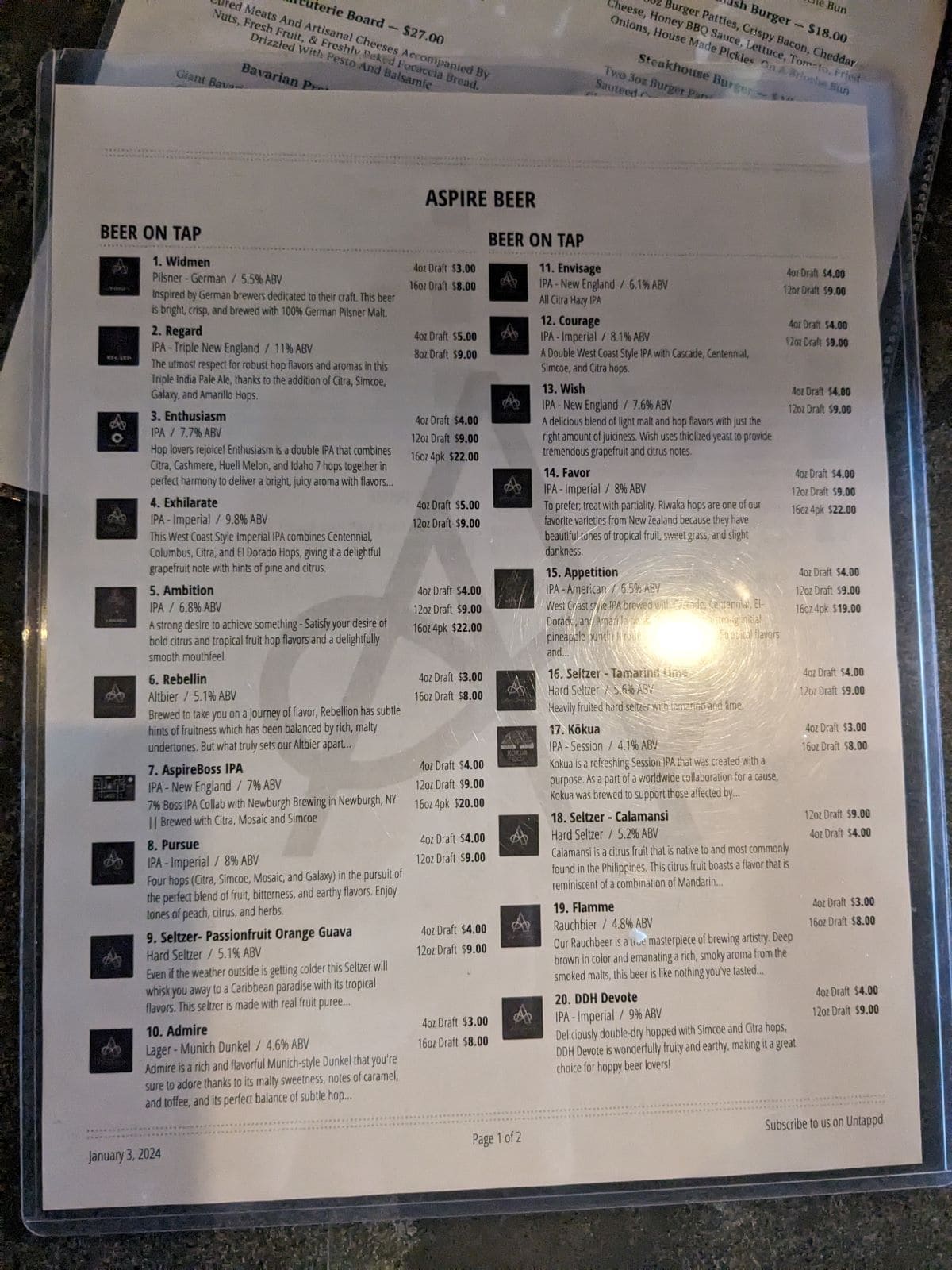 Tap list description of beers 1-20.