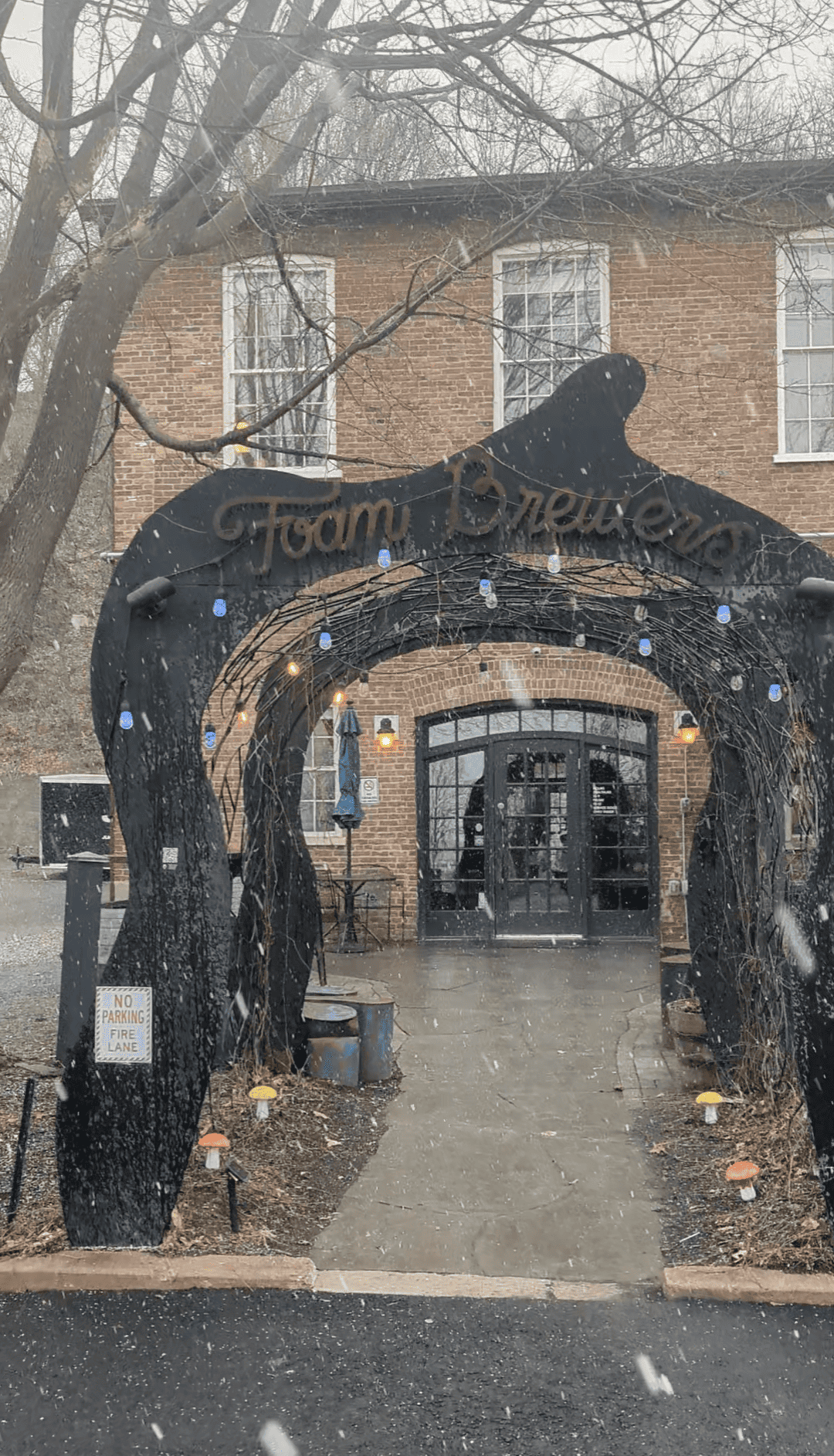 Foam Brewers entrance in the snow.