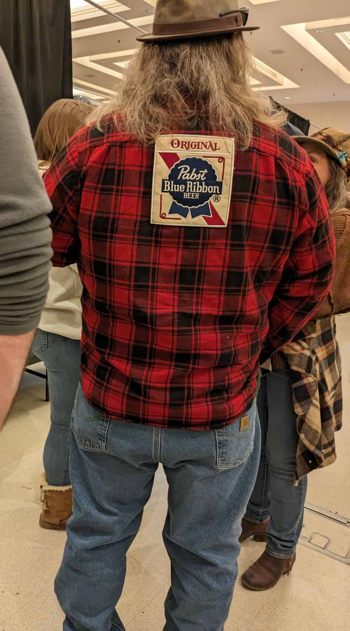 Pabst Blue Ribbon red flannel shirt.