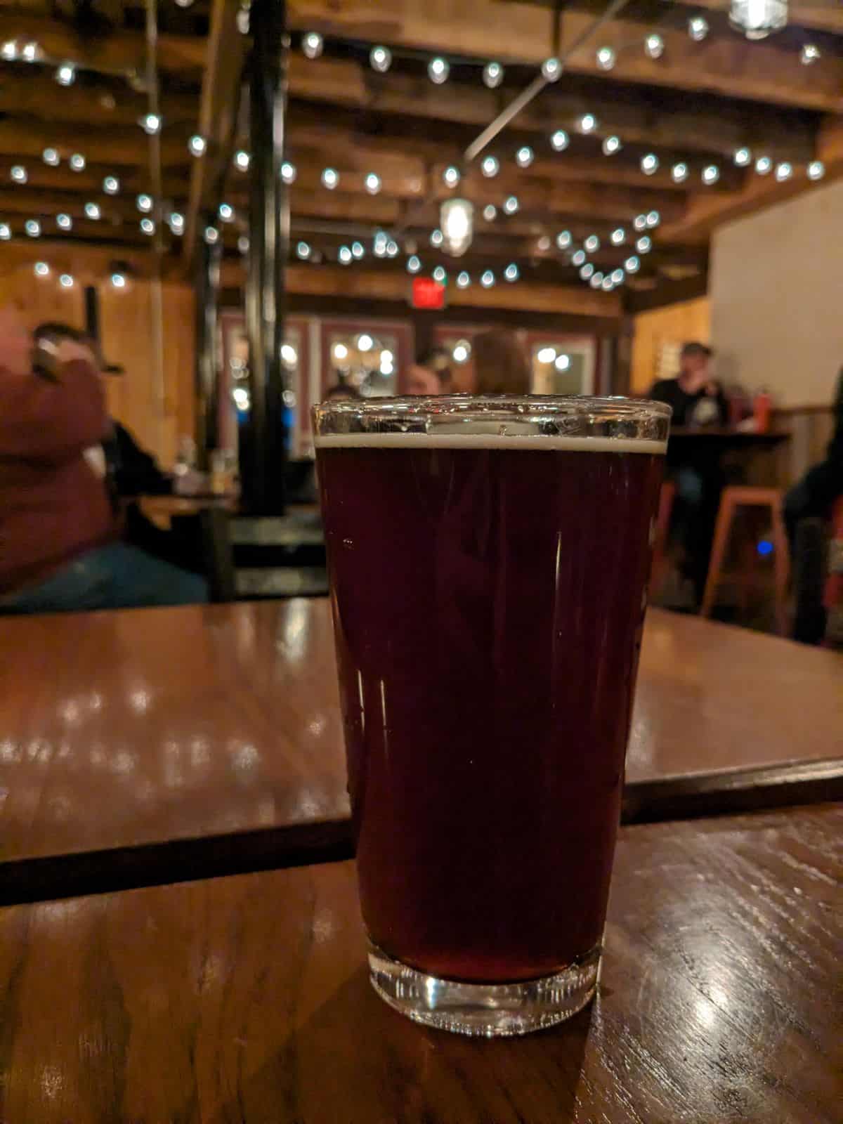 Beer glass on a table.