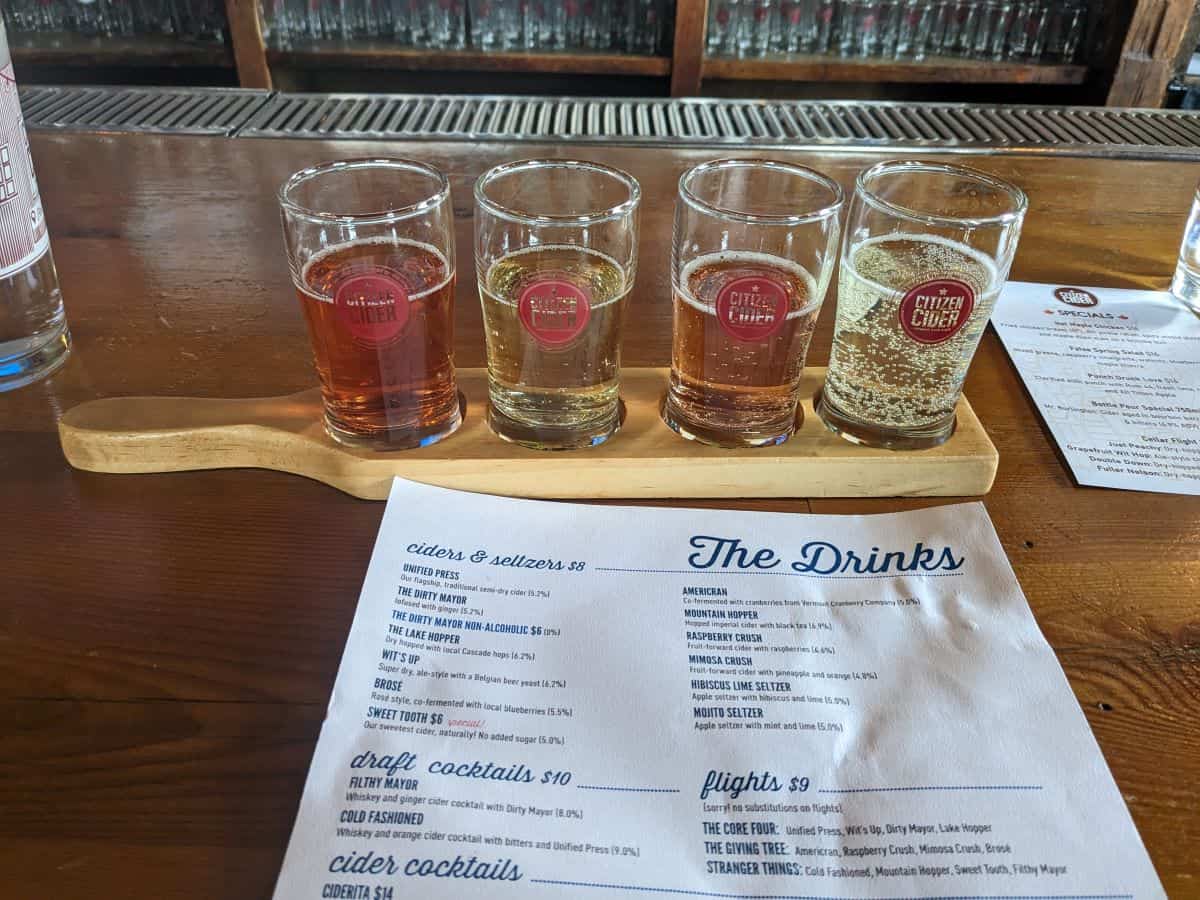 Flight of 4 ciders.