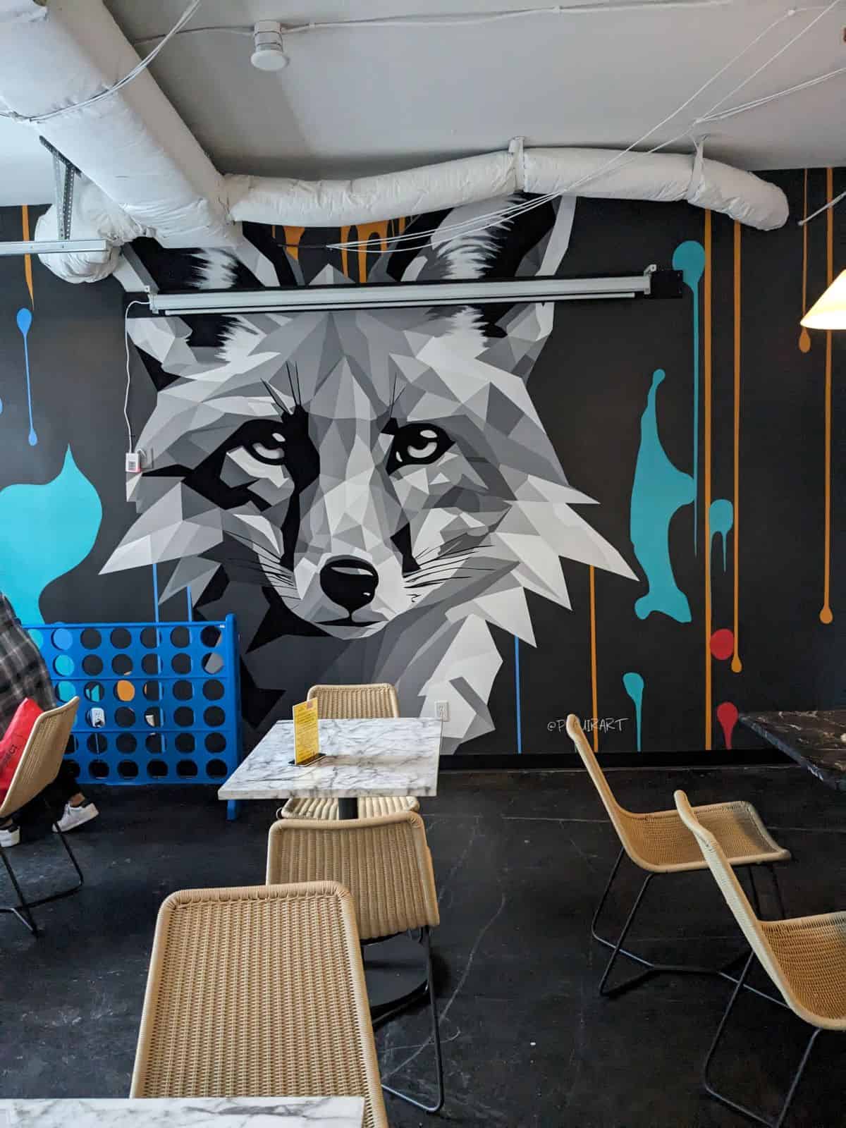 Marble Fox Brewing Company silver fox wall mural.