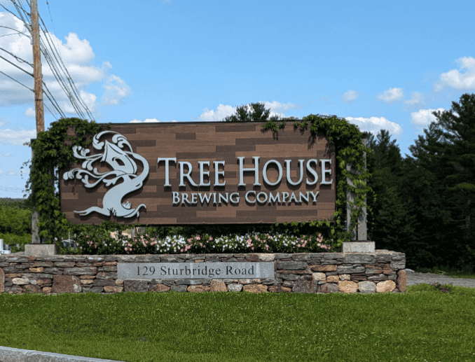 Tree House Brewing Company sign at the brewery entrance.